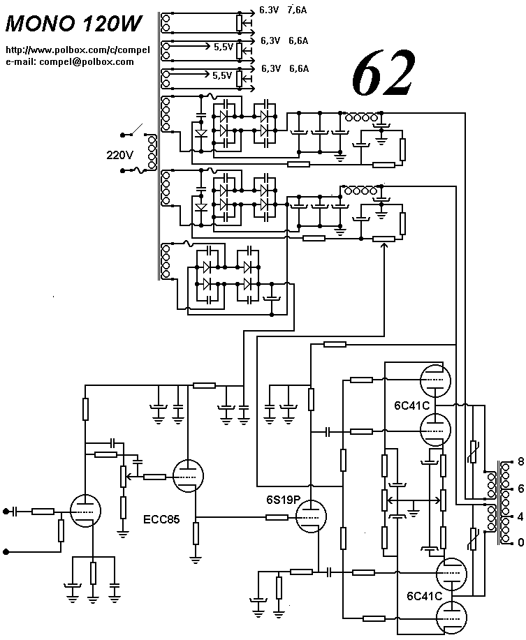Schemat : mono 60-120 Watt ; Push - Pull ; Trioda